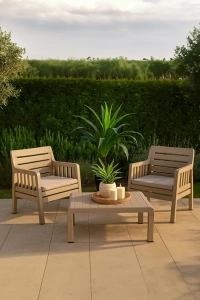 Lara 1 1 S / 2 Kişilik Minderli Bahçe Balkon Oturma Takımı - Cappucino